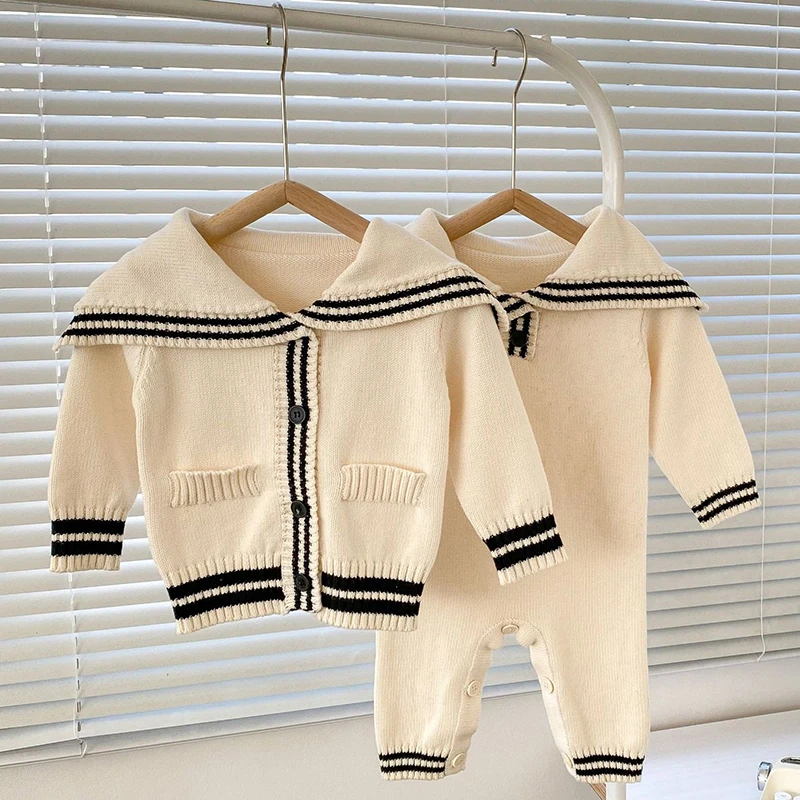 

Autumn Baby Romper Cotton Knitted Playsuit Newborn Boys Girls Jumpsuit Fashion Turn-down Collar Infant Kids Clothing Long Sleeve