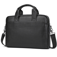 Casual Style 14 Inch Laptop Bag For Man Soft Cowskin Handbags Genuine Leather Shoulder Bag For Male Black Men's Business Totes