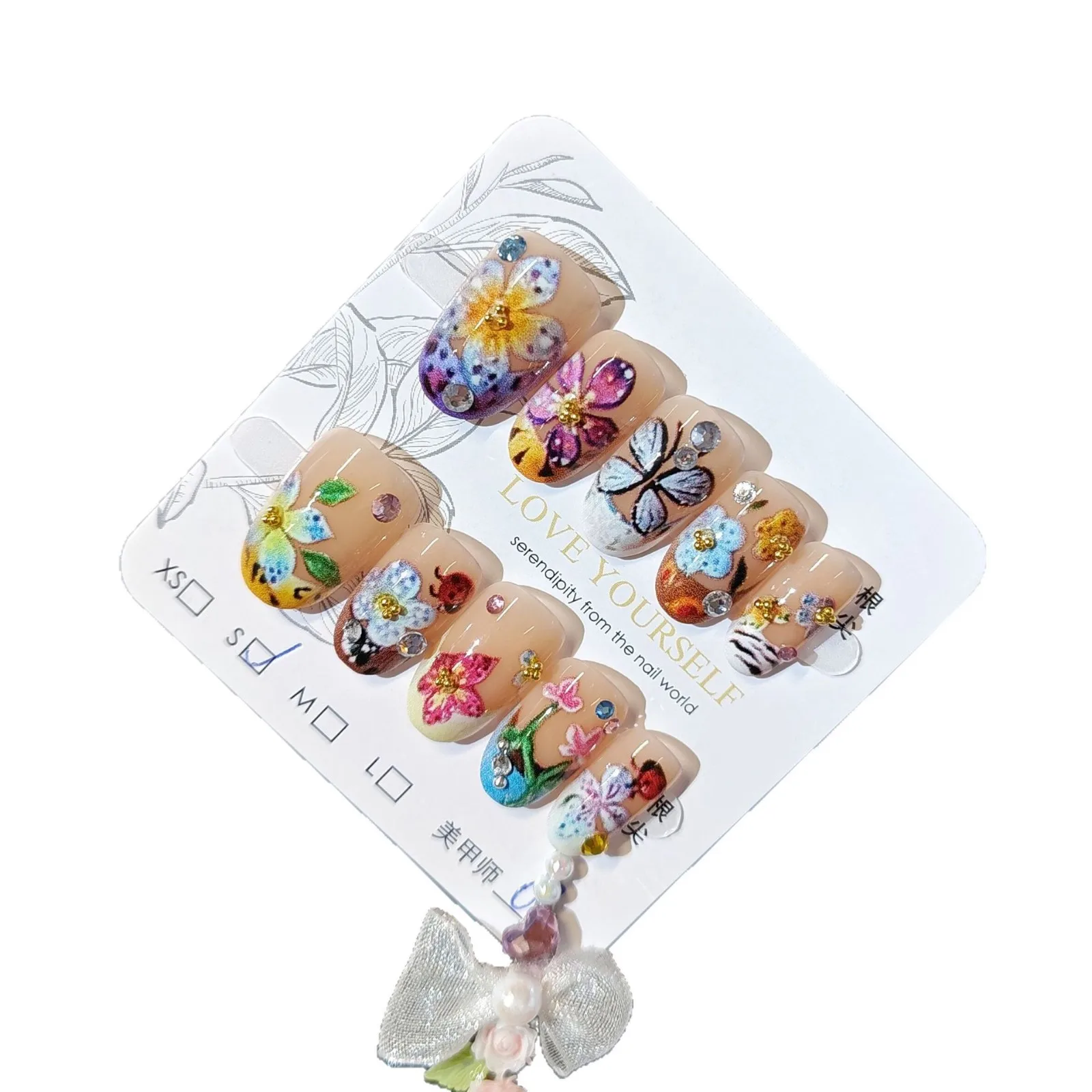 10 قطعة زهرة اليدوية الصحافة على الأظافر الفنية الأزهار مسمار نصائح مع تأثير أظافر صناعية للنساء والفتاة انفصال يمكن ارتداؤها مسمار #5