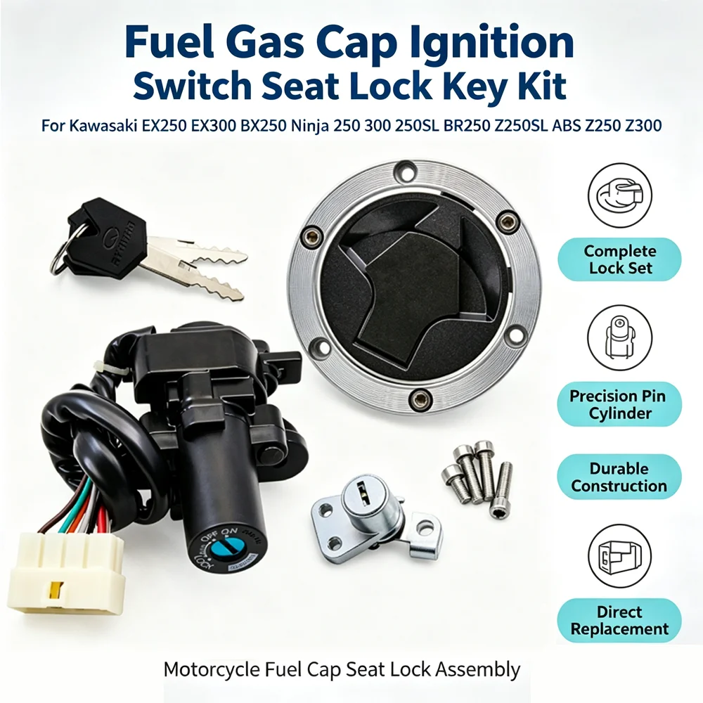 Ignition Key Switch Fuel Gas Cap Seat Lock Kit For Kawasaki EX250 EX300 BX250 Ninja 250 300 250SL BR250 Z250SL ABS 300 Z250 Z300