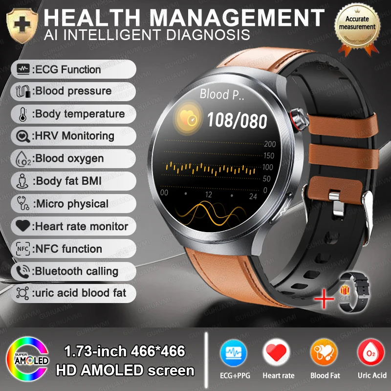 GUHUAVMI Neu Für Gesundheit EKG + PPG Smart Uhr Lipiden Harnsäure Blutdruck Gesundheit uhr Männer NFC 100 + Sport HD Bluetooth anruf Uhr Frauen 7