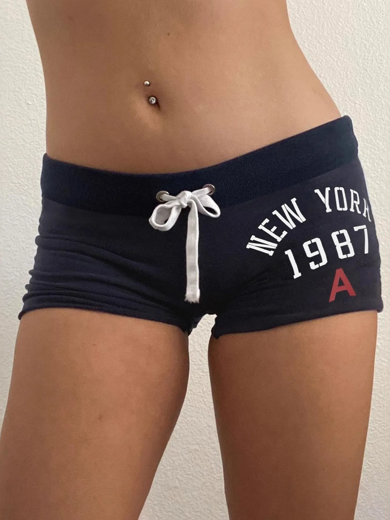 Color Block Printed Casual Shorts with Lace up Detail Low Waist Straight Leg PVC Fabric PU Material Printed Design Shorts