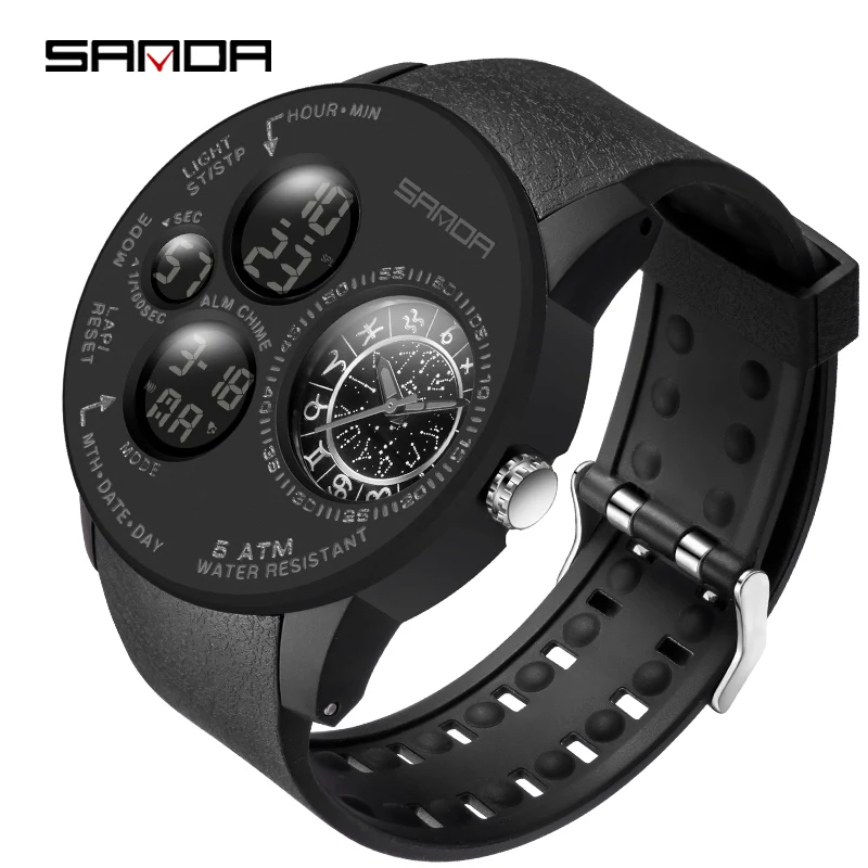 SANDA 2022 Fashion Outdoor Mens Watches Top Brand Military Sports Quartz Watch Dual Display Wristwatch Waterproof Clock 6036