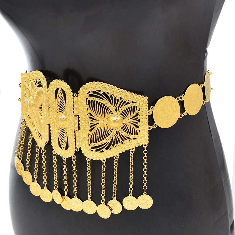 Coins Charms Body Chains For Women Tassels Glossy Metal Carved Butterfly Belly Dance Chains Bohemian Ethnic Wasit Chains Female