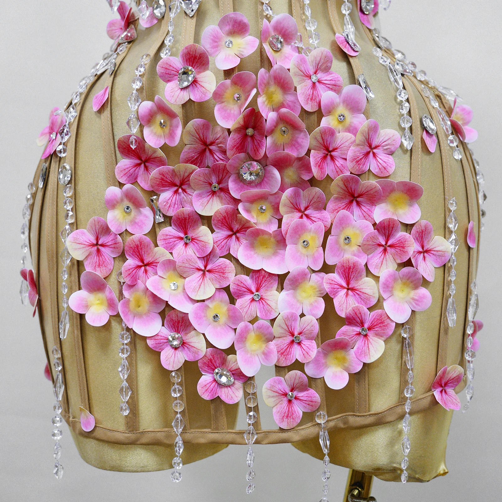 Luxurious Ladies Dinner Party Club Birthday Dress Pink Pearl Flower Sexy See-through Mini Skirt Nightclub Shooting Stage Outfit - view 5