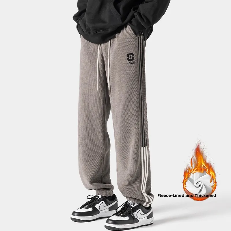 

Men's Corduroy Pants Winter Thiened Fce Sports Trousers American Sle Heavyweight Sweatpants Cuffed Leisure Pants