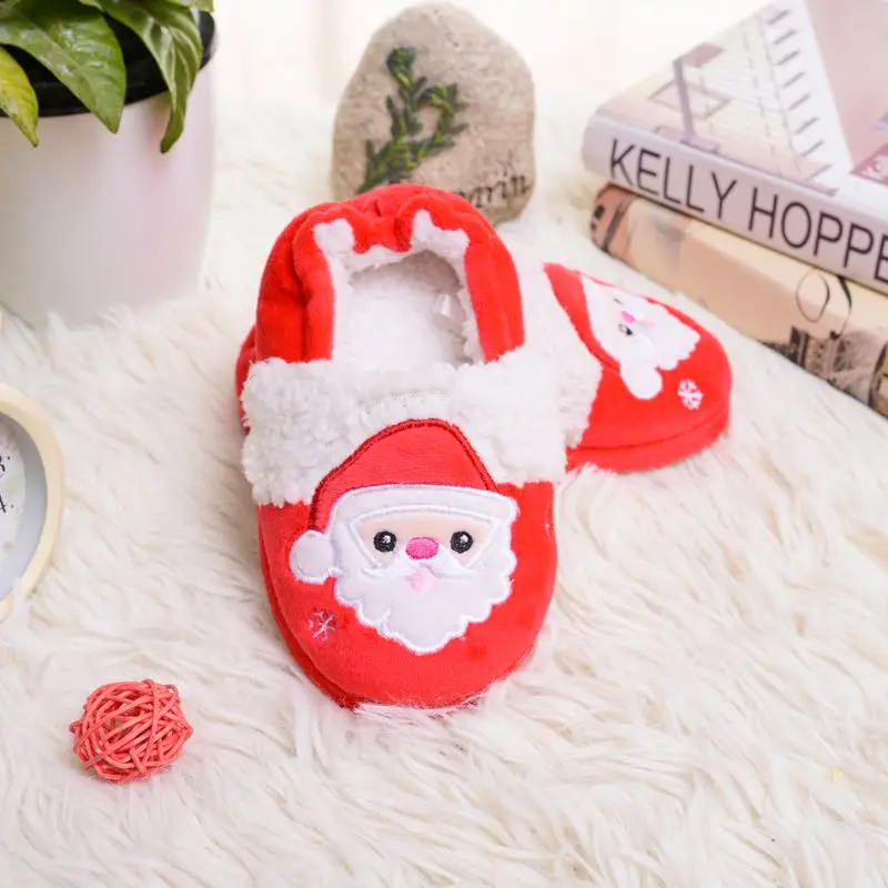 Toddler Girls Slippers for Winter Baby Boys Loafers Plush Warm Rubber Sole Santa Claus Home Shoes House Footwear Christmas Gifts