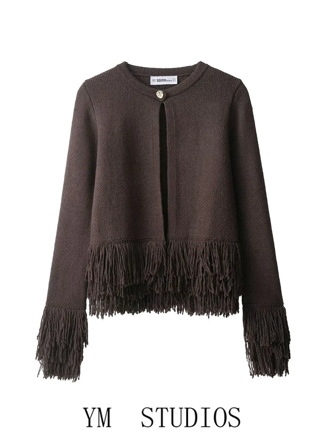 

Женский вязаный кардиган с бахромой по краю, дизайн на одной пуговице, свободный крой, длинный круглый свитер Sve, пальто, повседневное платье для поездок на работу