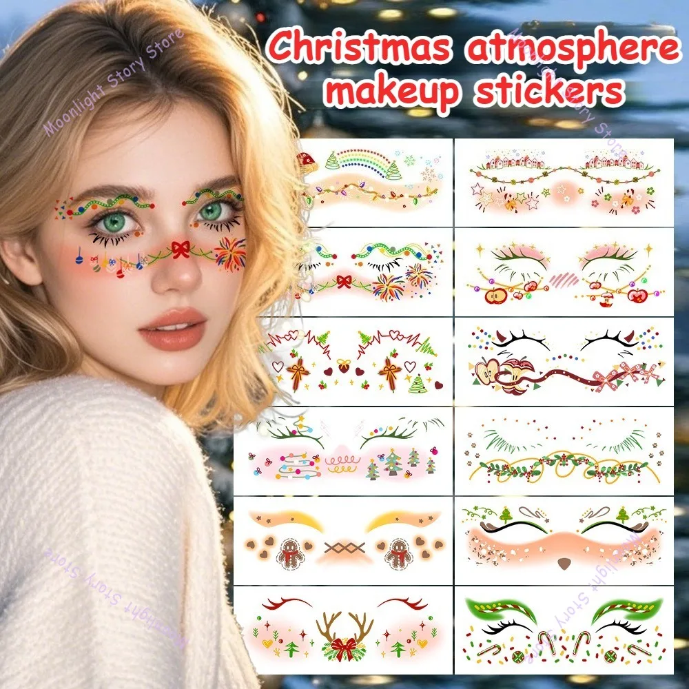 12개 크리스마스 가짜 타투 임시 타투 어린이용 성인용 얼굴 글리터 주근깨 타투 가짜 주근깨 여성용 액세서리