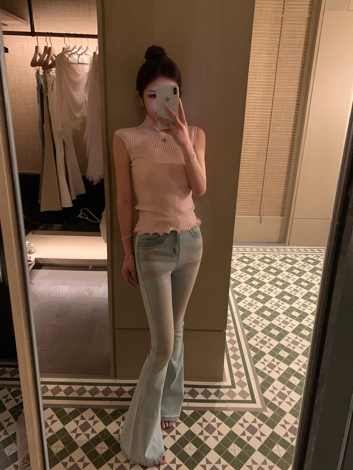 

Джинсы Onelady Slim Fit с высокой талией и расклешенными штанинами, слегка эластичные, скрывающие недостатки фигуры, универсальные длинные брюки для женщин
