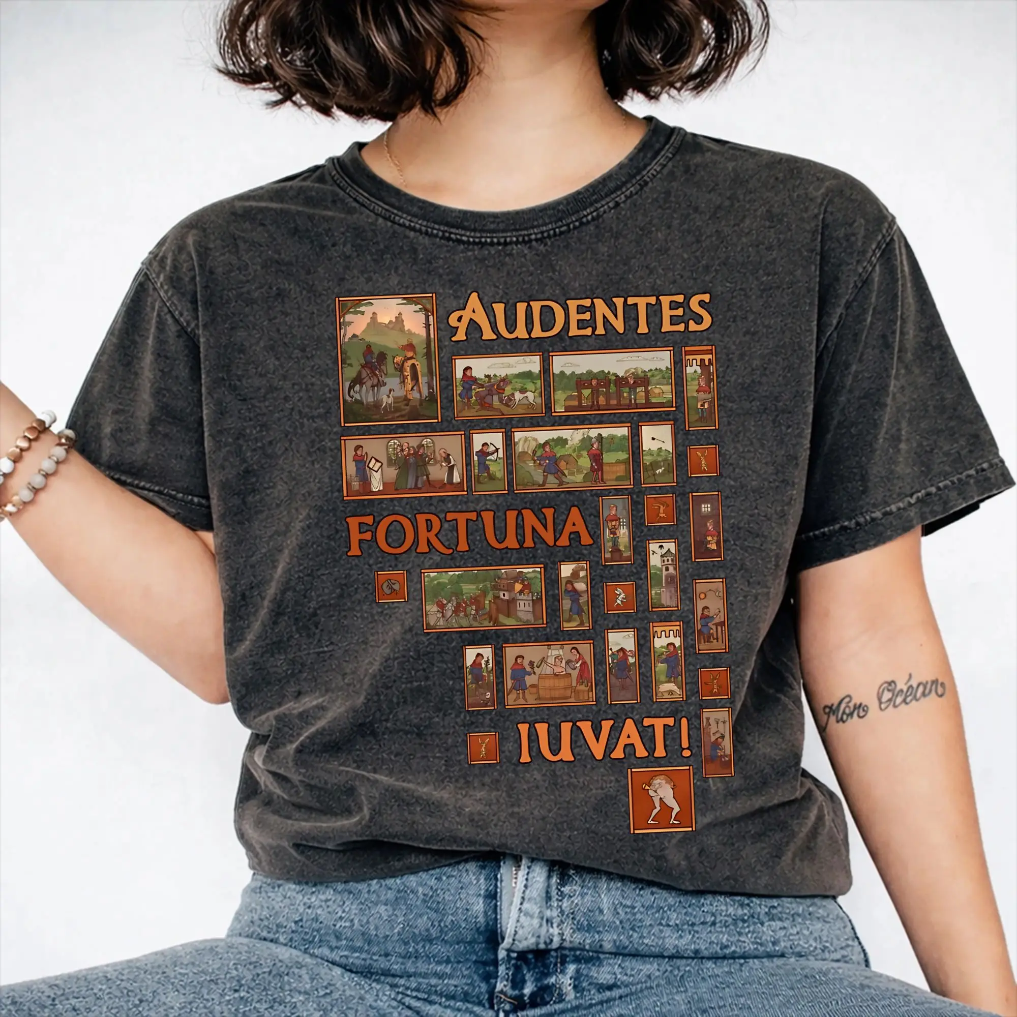 Graphic Printed  Audentes fortuna iuvat Kingdom Come Deliverances kcd Washed T Shirts Apparel Harajuku T-Shirts  for Men Women
