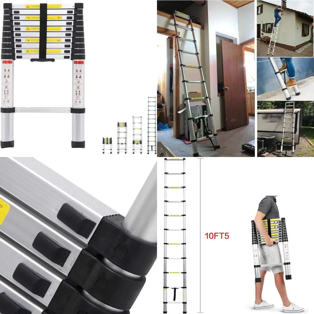 

Aluminum Lightweight 11-Step Telescoping Ladder - 10.5ft/3.2M, 330LB Capacity, Folding, Extendable, Compact for Indoor Use
