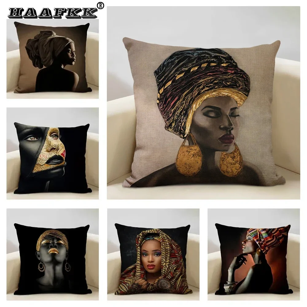 African Lady Cushion Cover African Girls Pillow Case Home Living Room Sofa Decoration 45x45cm Linen Pillowcase