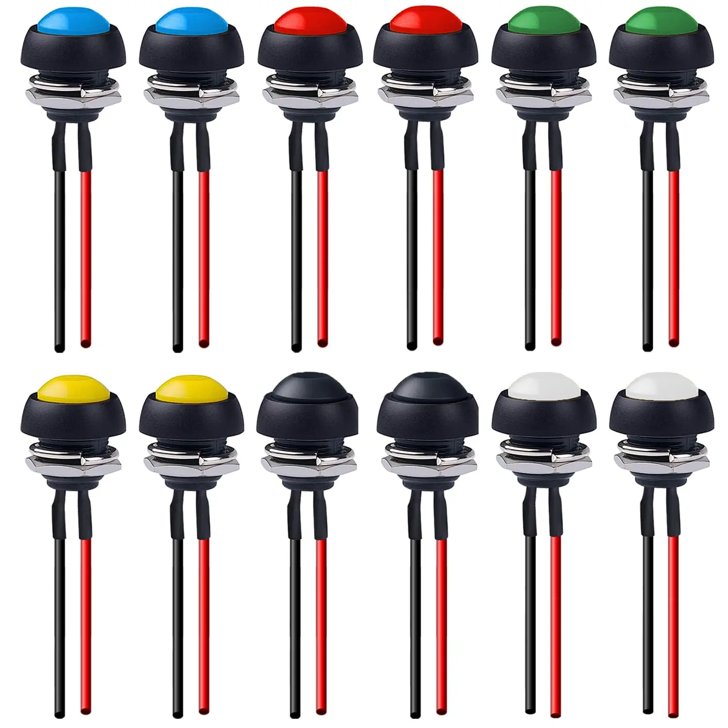 5pcs Momentary Push Button Switch 12mm Self Resetting Switch Waterproof with Pre-soldered Wires PBS-33B-BK-X