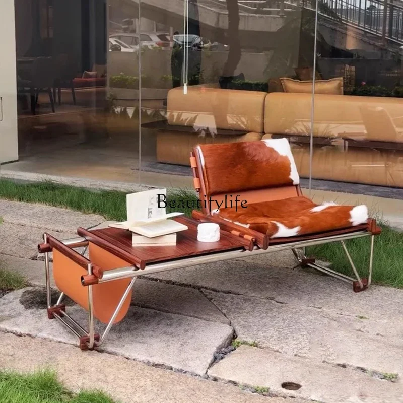 02 ls 18 مقعد من جلد البقر، كرسي صحف، كرسي ترفيهي إيطالي من الفولاذ المقاوم للصدأ Bauhaus من القرون الوسطى #5