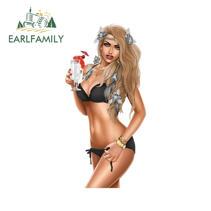 EARLFAMILY golden hair Sexy Swimsuit Girl Car Stickers Vinyl Decals Windshield Waterproof VAN Sunscreen Custom Printing make