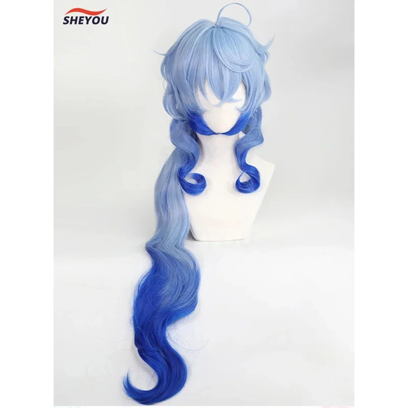 

qq023Высокое качество Ganyu Impact Gan Yu Косплей Термостойкие синтетические волосы Аниме Парики + Кепка для парика