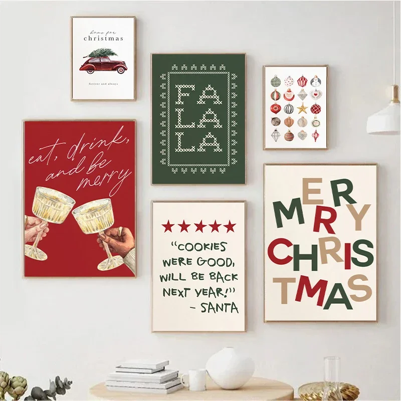 Classic Christmas Candy Red Truck Canvas Painting Red Green New Year Decoration Posters Living Room Holiday Wall Art Home Decor