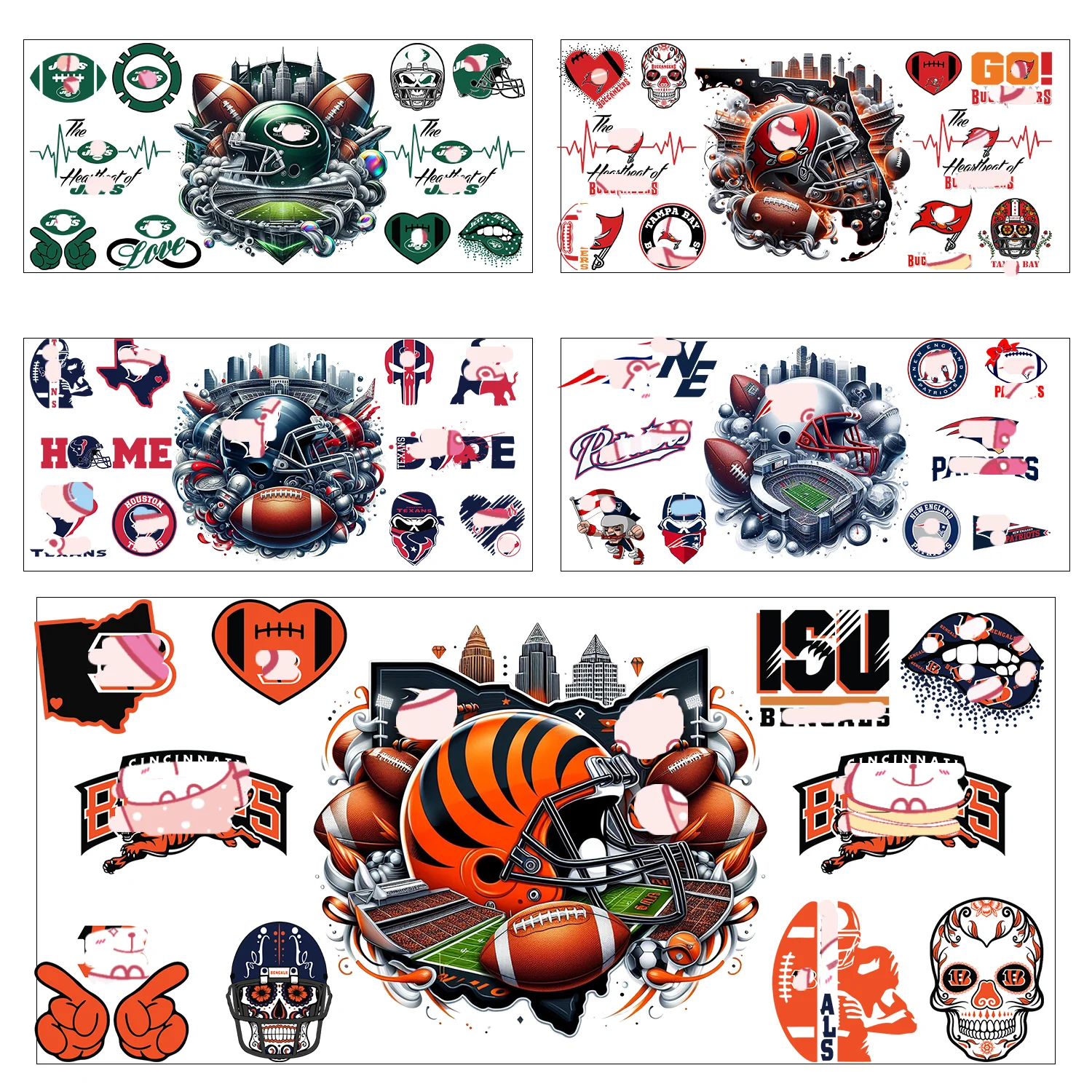 American Football 3D Effect Sticker Decals Waterdicht Duurzaam Sticker 3D UV DTF Transfers Stickers 16oz Cup Wraps