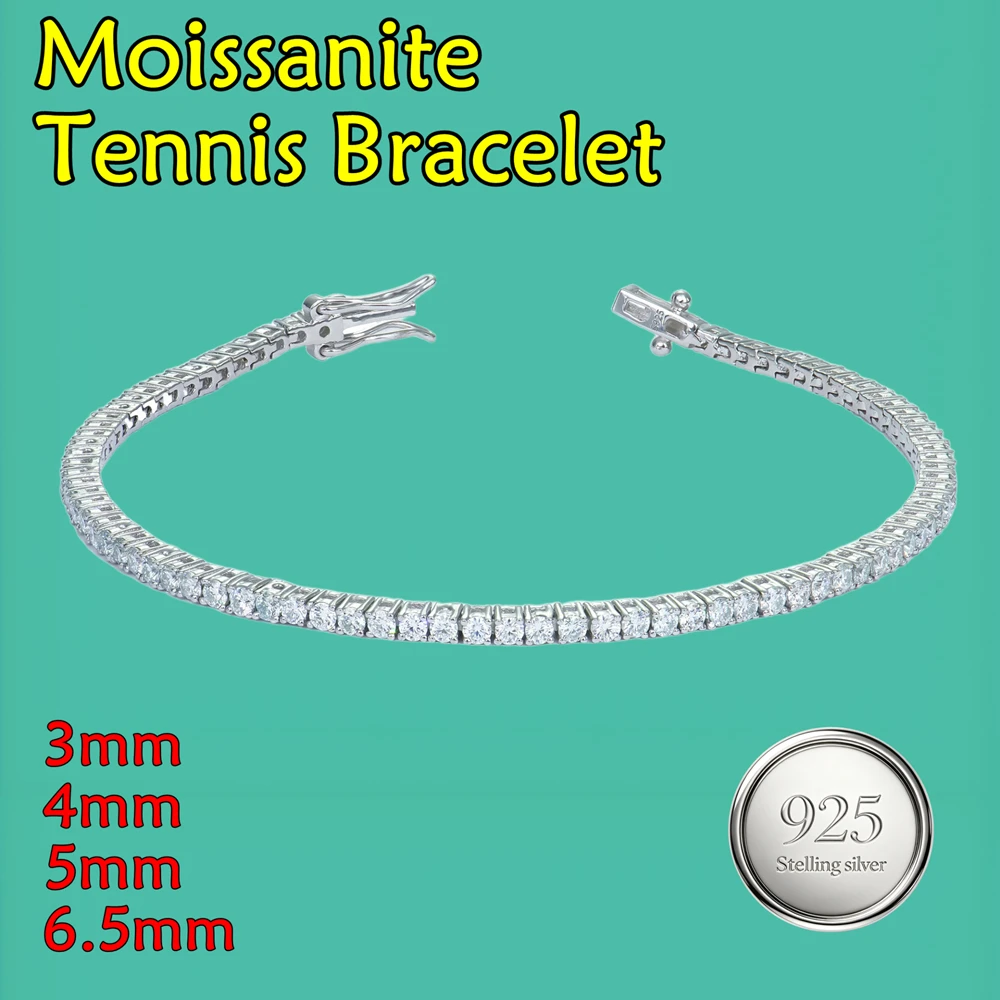 D Color VVS1 3-6.5MM Moissanite Tennis Bracelet  GRA Certified Lab Diamond S925 Sterling Silver for Women Man
