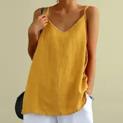 Top de algodão com esparguete para mulheres, gola em v, colete solto sem mangas, blusa sexy sling, roupas femininas, verão