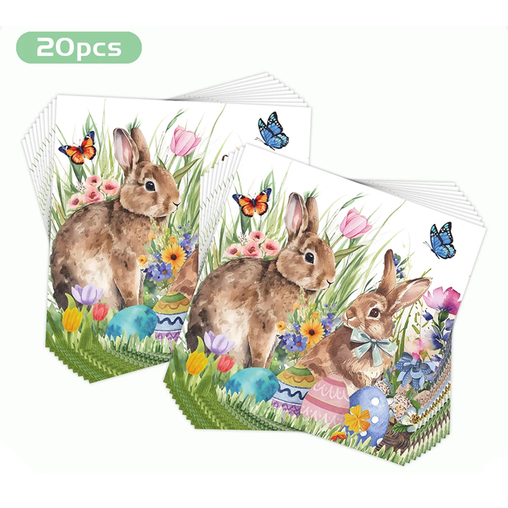 Servilletas de conejito felices de Pascua, servilleta de huevos de Pascua, servilleta de cena desechable, suministros de papel para fiesta de Pascua, decoraciones de mesa