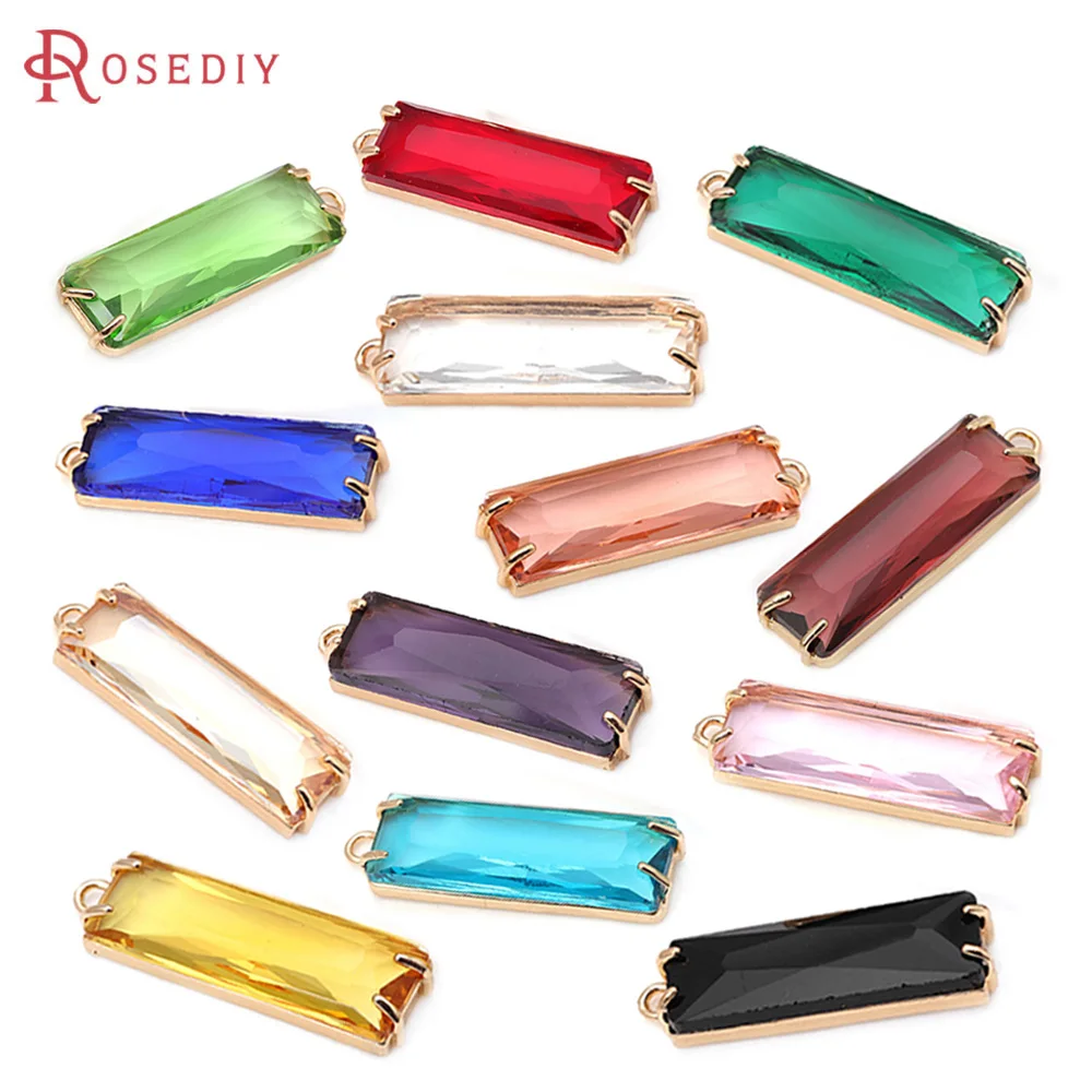 6PCS 18K Gold Color Brass and Glass Rectangle Charms Pendants Necklace Earrings Diy Jewelry Accessories Rosediy official-website