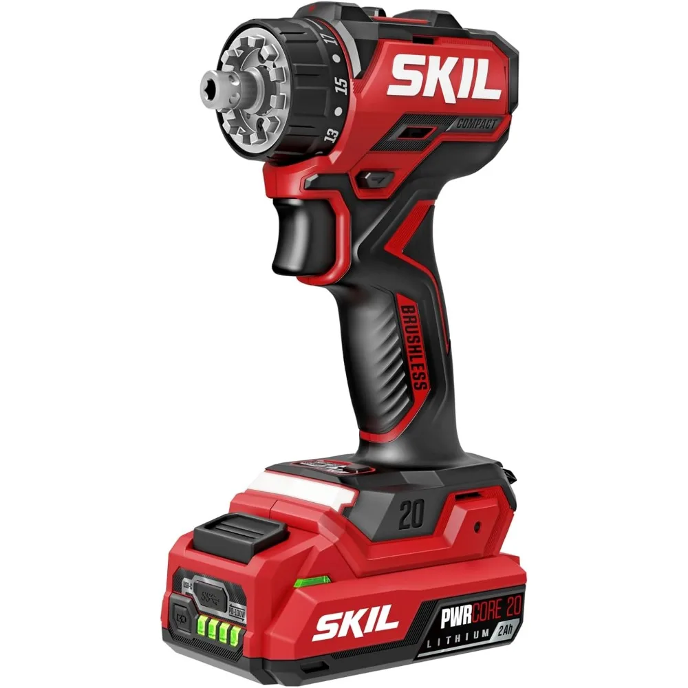 Комплект аккумуляторной дрели с несколькими головками 20 В, аккумулятором USB-C емкостью 2,0 Ач и быстром зарядным устройством