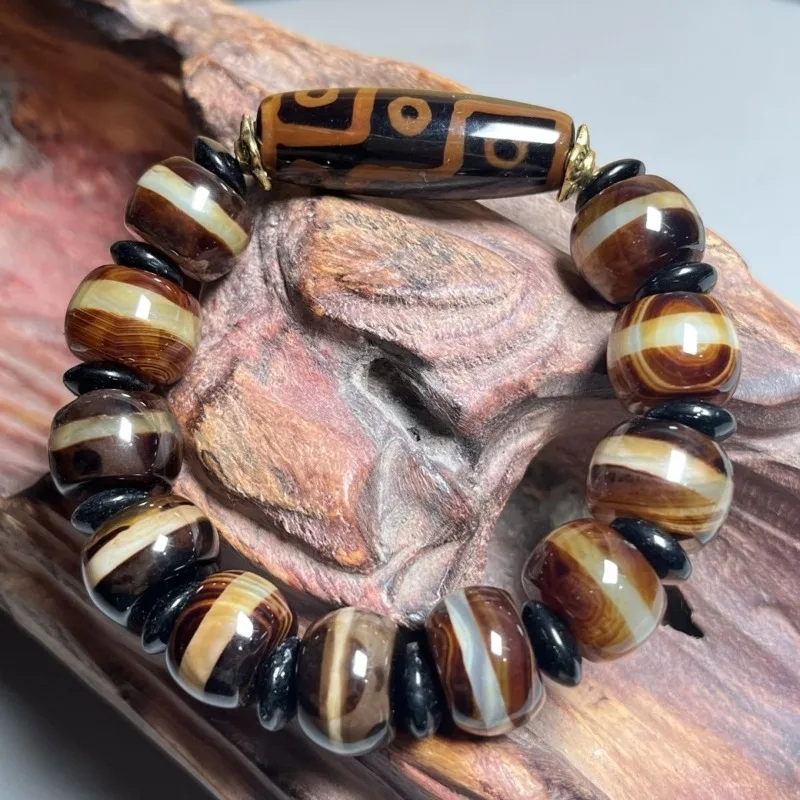 New dzi bead agate bracelet first-line nine-eye men's and women's simple bracelet Buddha beads