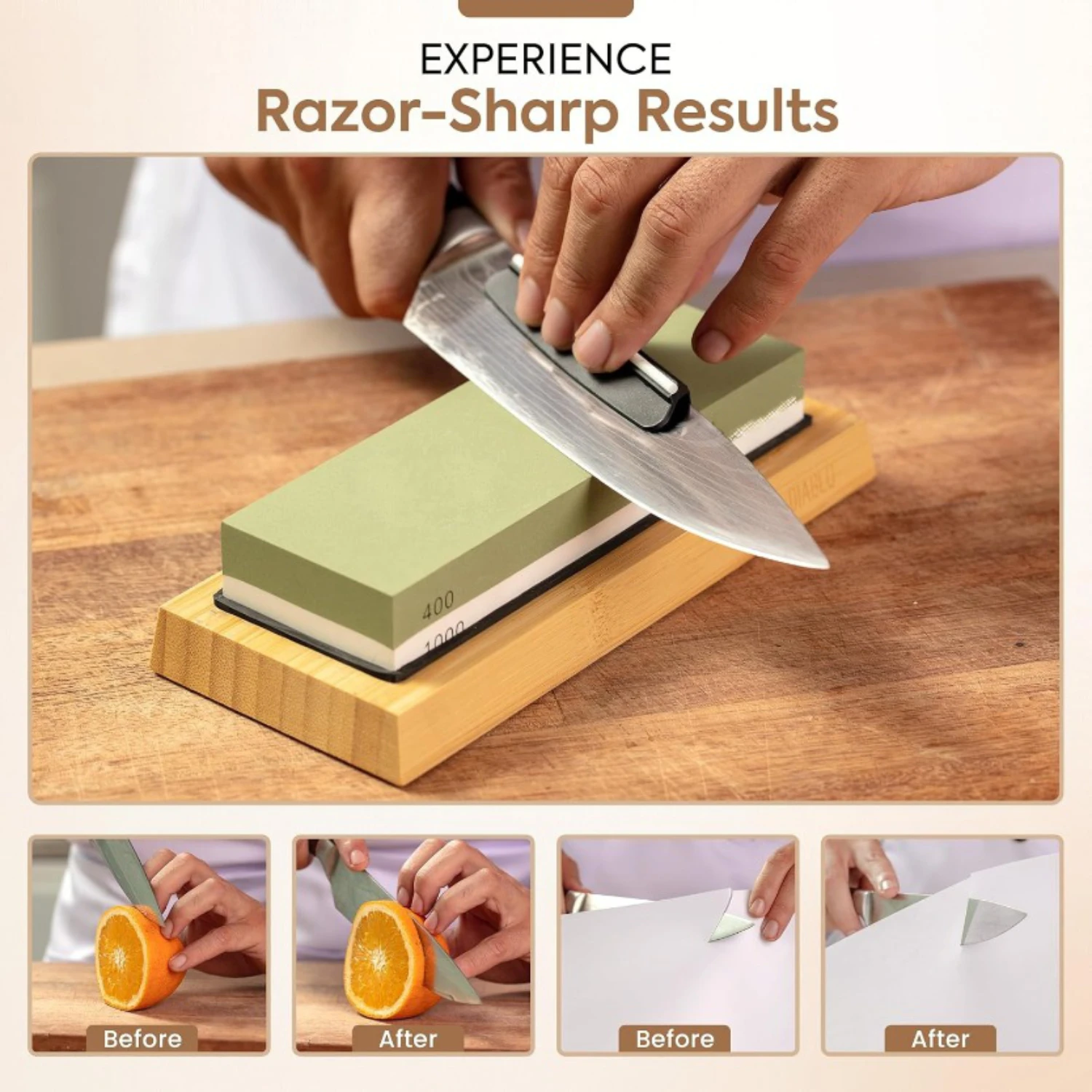 

Knife Sharpener Stone Kit for Chefs: Dual-Grit Whetstones 400/1000 & 3000/8000, Premium White Corundum, Knife Sharpening Kit