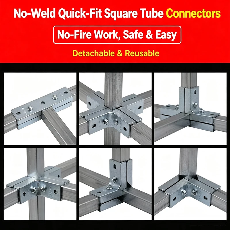 ZK Thickened Cast Iron 25mm Square Tube Connector No Weld Joint Set Screw For Farm Shed Greenhouse Guardrail Bracket Accessories