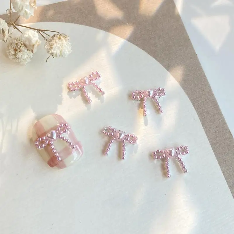 10 pçs bonito macaron colorido 3d resina pérola arco encantos da arte do prego japonês preal bowknot fita decorações da arte do prego para unhas diy