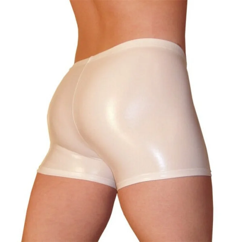 Short serré en caoutchouc Latex blanc Sexy, sous-vêtements fétichistes pour hommes, Boxer sur mesure (sans fermeture éclair)