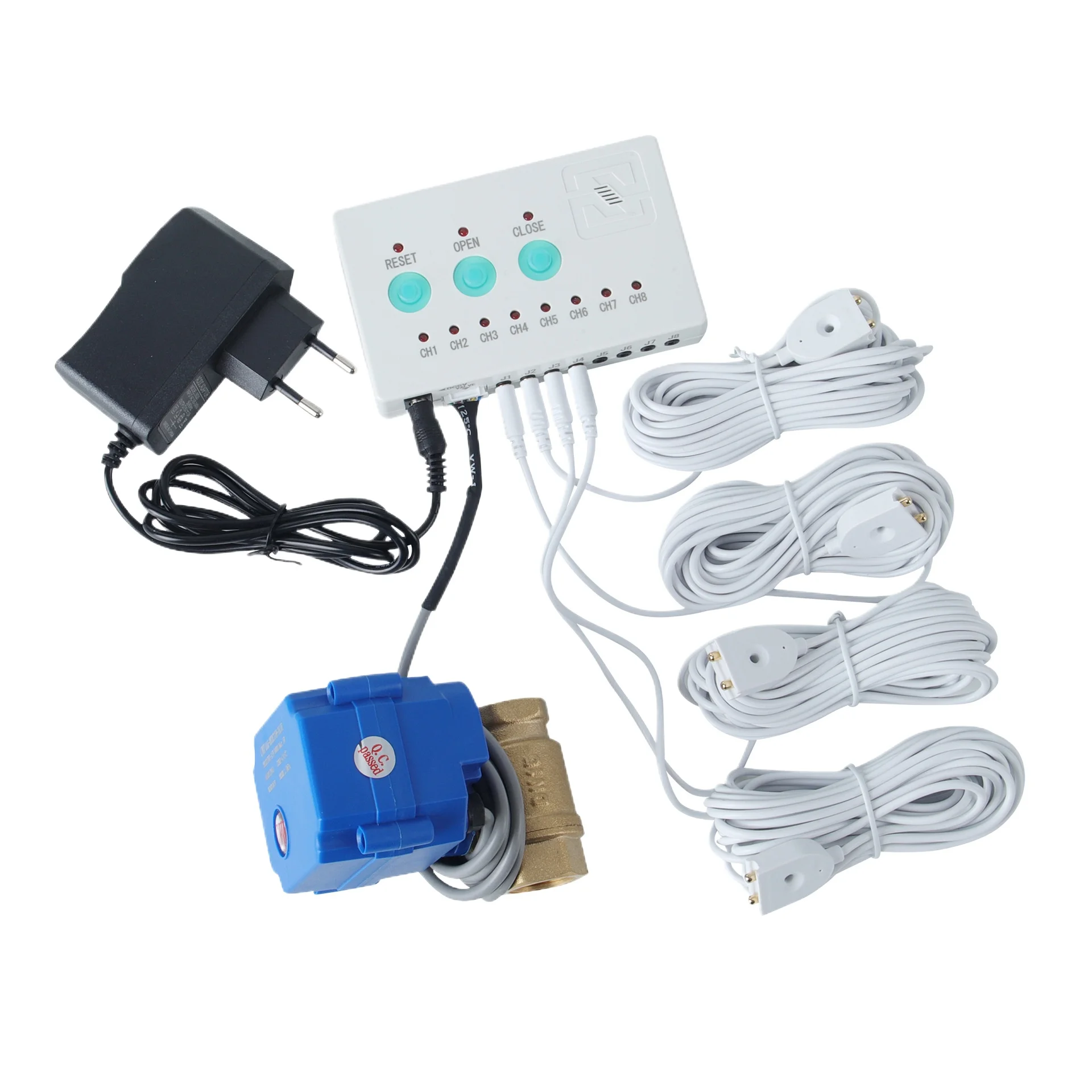 Household Water Leakage Protector Single Copper Valve + 4-way Detection, Garden Automatic Water Shut-off Sound and Light Alarm
