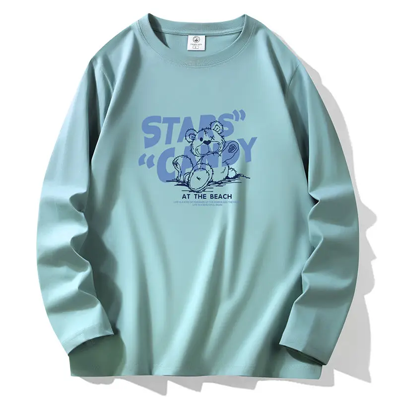 New Men's Long Sleeve T-Shirt Casual Print Polyester Fiber Regular Fit Bottoming Top for Teenagers Students Large Size Versatile