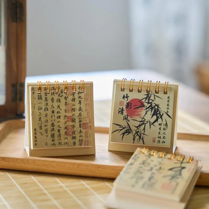 Chinesischer Retro-Mini-Tischkalender 2024, 2025, kleiner Desktop-Kalender für Zuhause, Büro, Schulbedarf, To-Do-Liste, Adventskalender