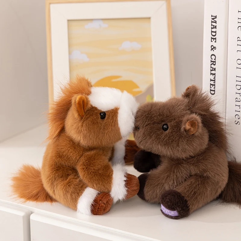 18/25 cm Simulazione Cavallo sdraiato Animali di peluche Morbido Marrone Nero Grigio Rosso Cavallo Drago bianco Compleanno Regalo di Natale Decorazioni per feste