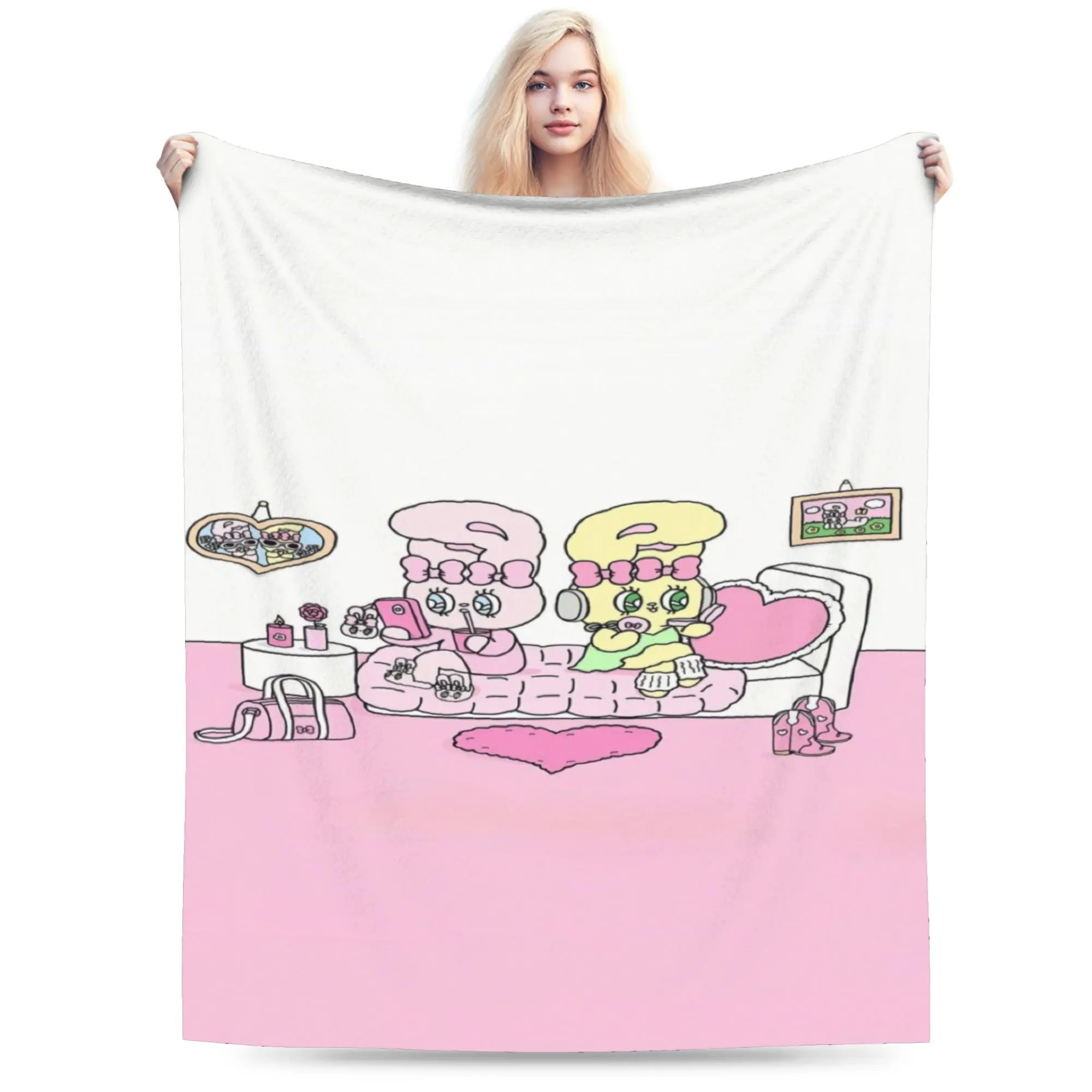 Esther Bunny cartoon rabbit Blanket Warm Cozy Fluffy  Throw Blankets for Sofa 50x60 Inch Multiple Sizes Bedspreads