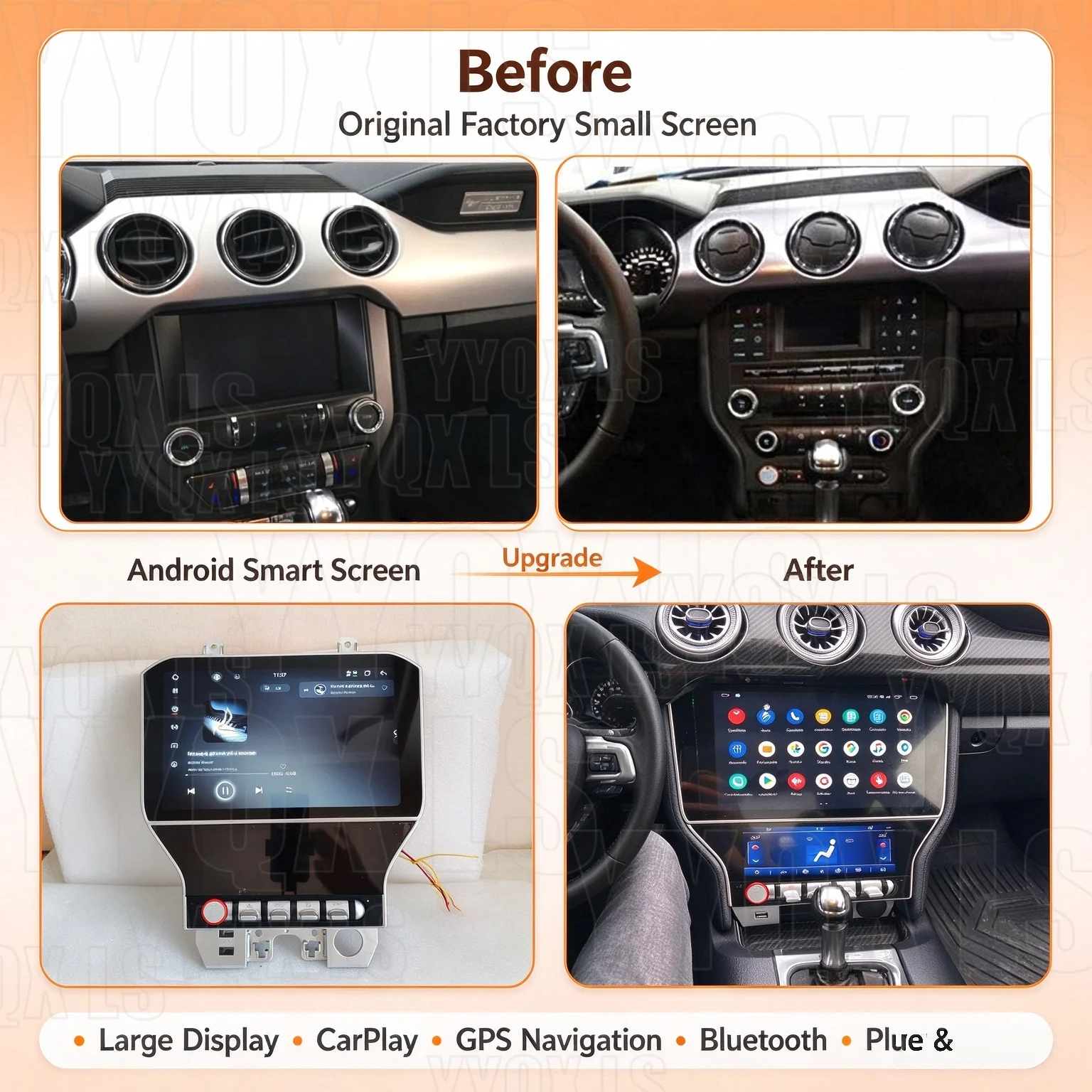 11.5+6.86 Car Radio With Bluetooth Android14 Screen Automotive Multimedia For Ford Mustang 2015-2022 GPS Naviga Upgrade HeadUnit