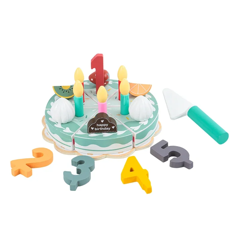 Wooden Kids Gifts Fashion Pretend Play Cutting Simulation Cream Strawberry Birthday Cake Toys With Candles Early Education