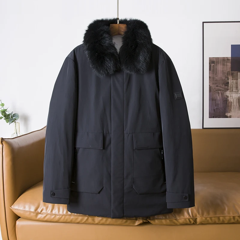 

Высококачественная мужская пуховая куртка с утолщенным воротником-стойкой, на флисовой подкладке, повседневная, деловая, стандартной длины, однотонная