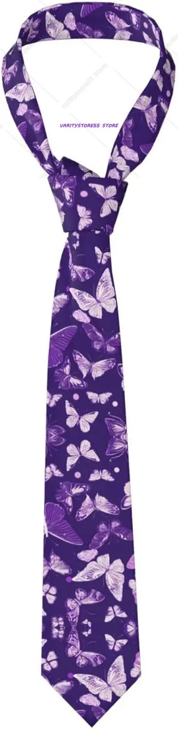 Purple Butterflies Floral print Men's tie Groom Missions Dances Gifts Skinny Narrow Tie Fashion tie