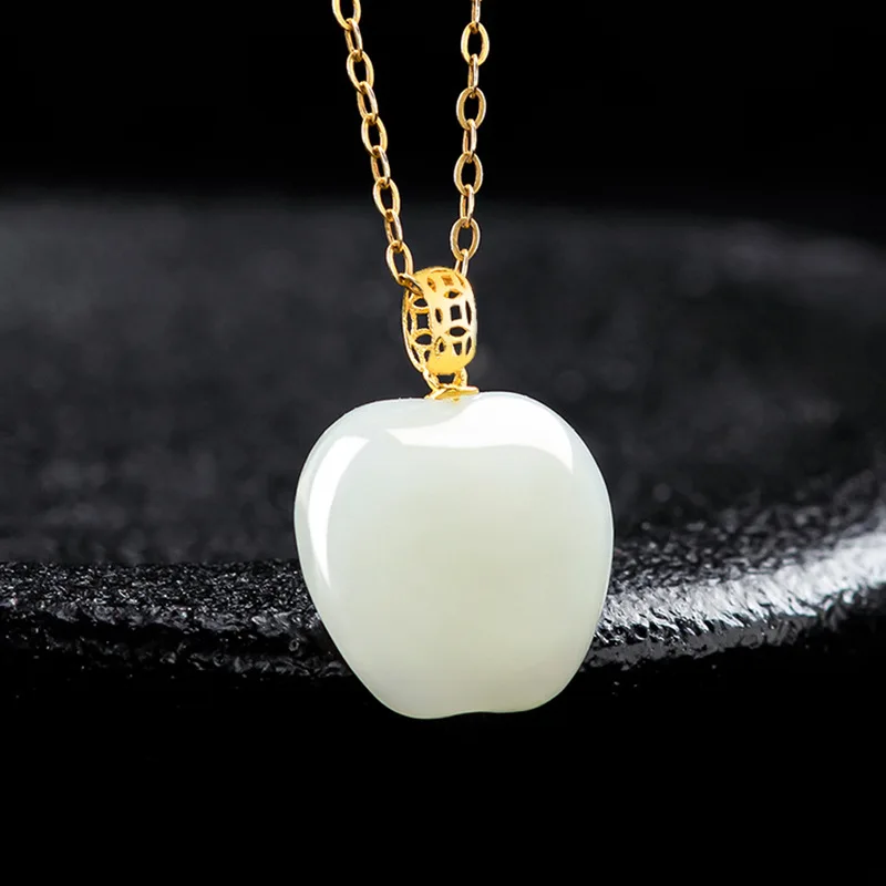Natural Old Material Hetian 18K Gold Inlaid Jade Necklace Pendant Women
