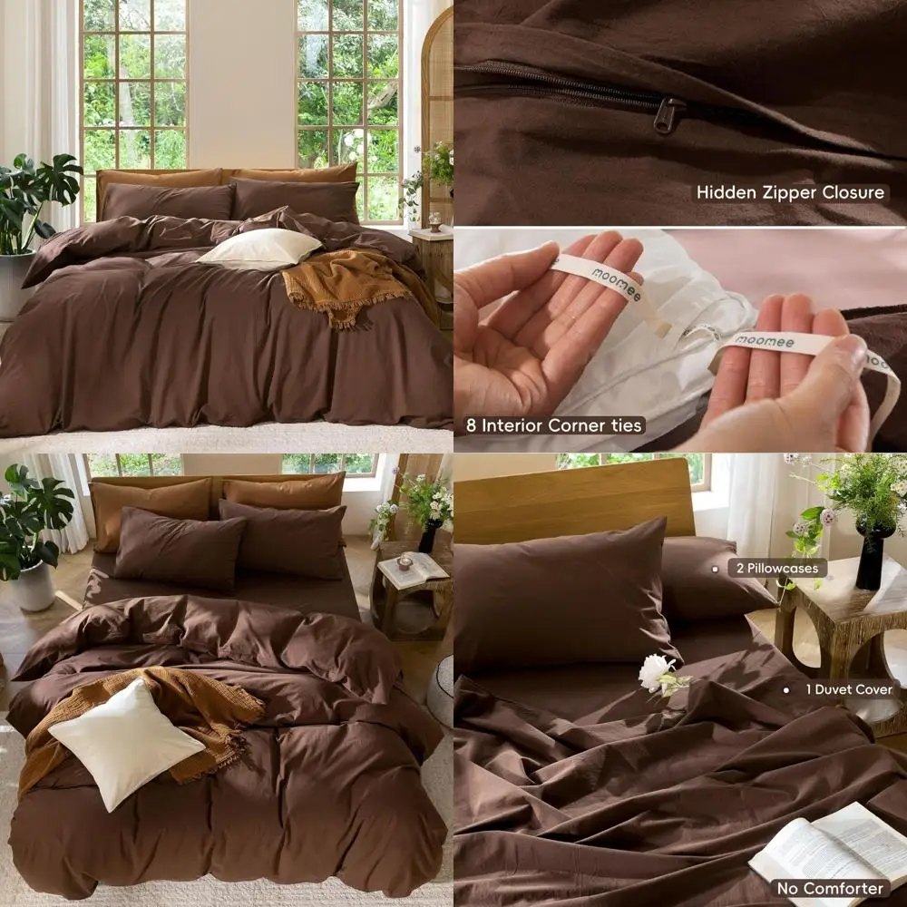 

Комплект пододеяльников с текстурой хлопка и льна, дышащее мягкое комфортное постельное белье королевского размера цвета какао-коричневого цвета