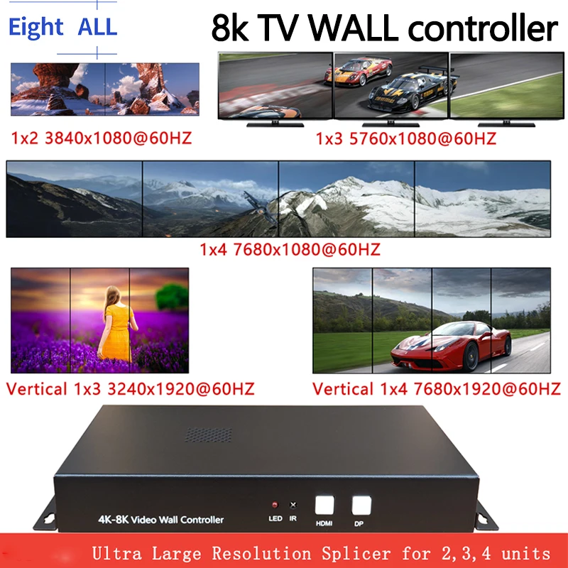 

4k 6k 8K video wall controller for 4units ,1x2 1x3 1x4 Ultra high Resolution Splicer ，4K vertical video wall processor TK-UHD04