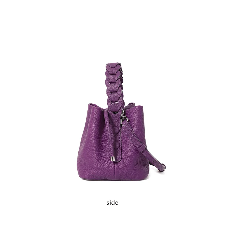 Elegante Handtasche aus echtem Leder, einzelne Schultertasche, Crossbody-Tasche, erste Schicht Rindsleder, Bucket Bag für den Arbeitsweg, Litschi-Muster – Detail 9