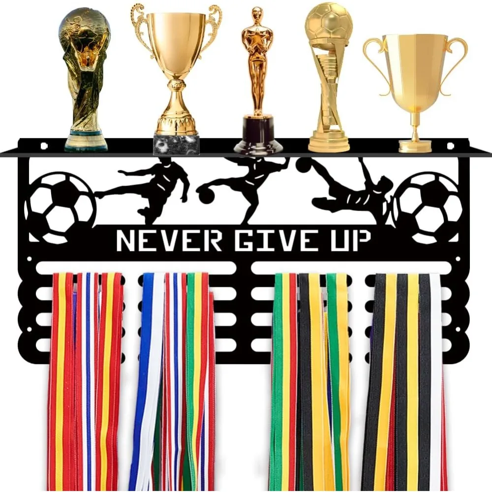 

Вешалка для футбольных медалей, держатель для медалей Never Give Up, вешалка для дисплея, крючки для футбольных медалей, стойка для выставки товаров, стойка для наградов на стену