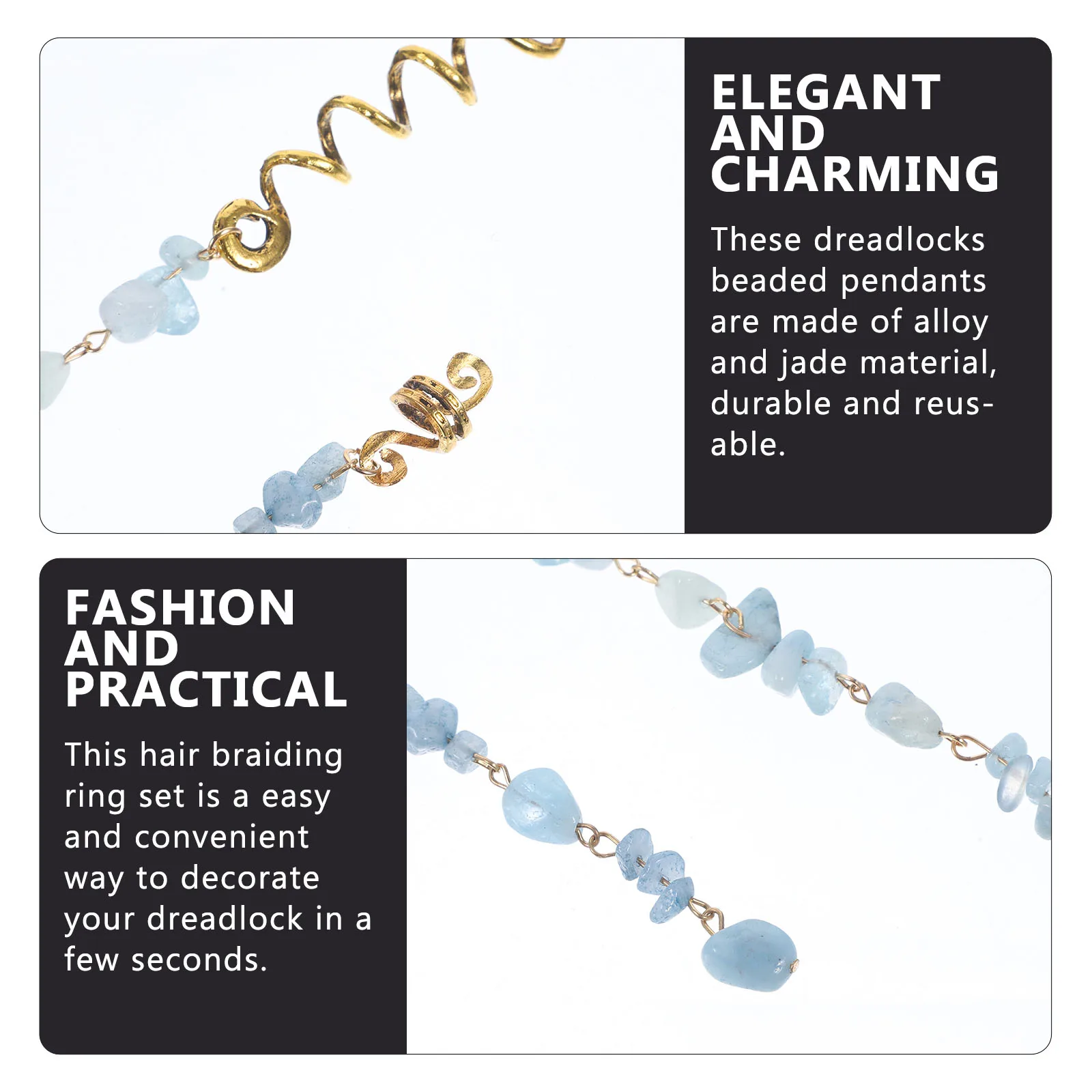 

2Pcs Chic Dreadlock Spiral Rings Jade Beads Hair Braid Accessories Fashionable Hair Jewelry for Events
