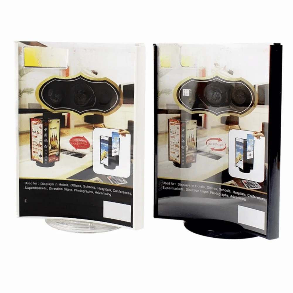 Three-Sided Acrylic Revolving Table Card Transparent Smooth Rotate Menu Display Stand Arc Surface Waterproof Menu Sign Holder