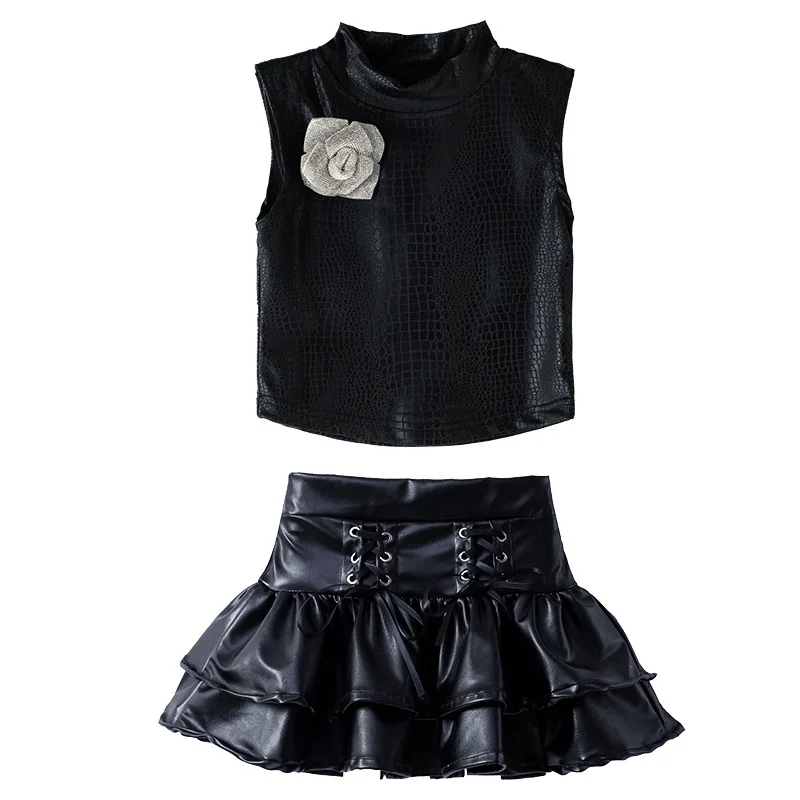 Mädchen Hip Hop Silber Crop Top Glänzende Leder Hosen Kind Kpop Streetwear Goth Rock Kind Jazz Mädchen Gruppe Street Dance Kleidung Set